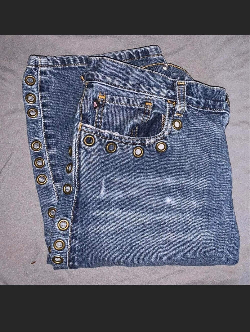 Ralph Lauren Low Rise Y2k Blue Denim Jeans with Grommet Detail